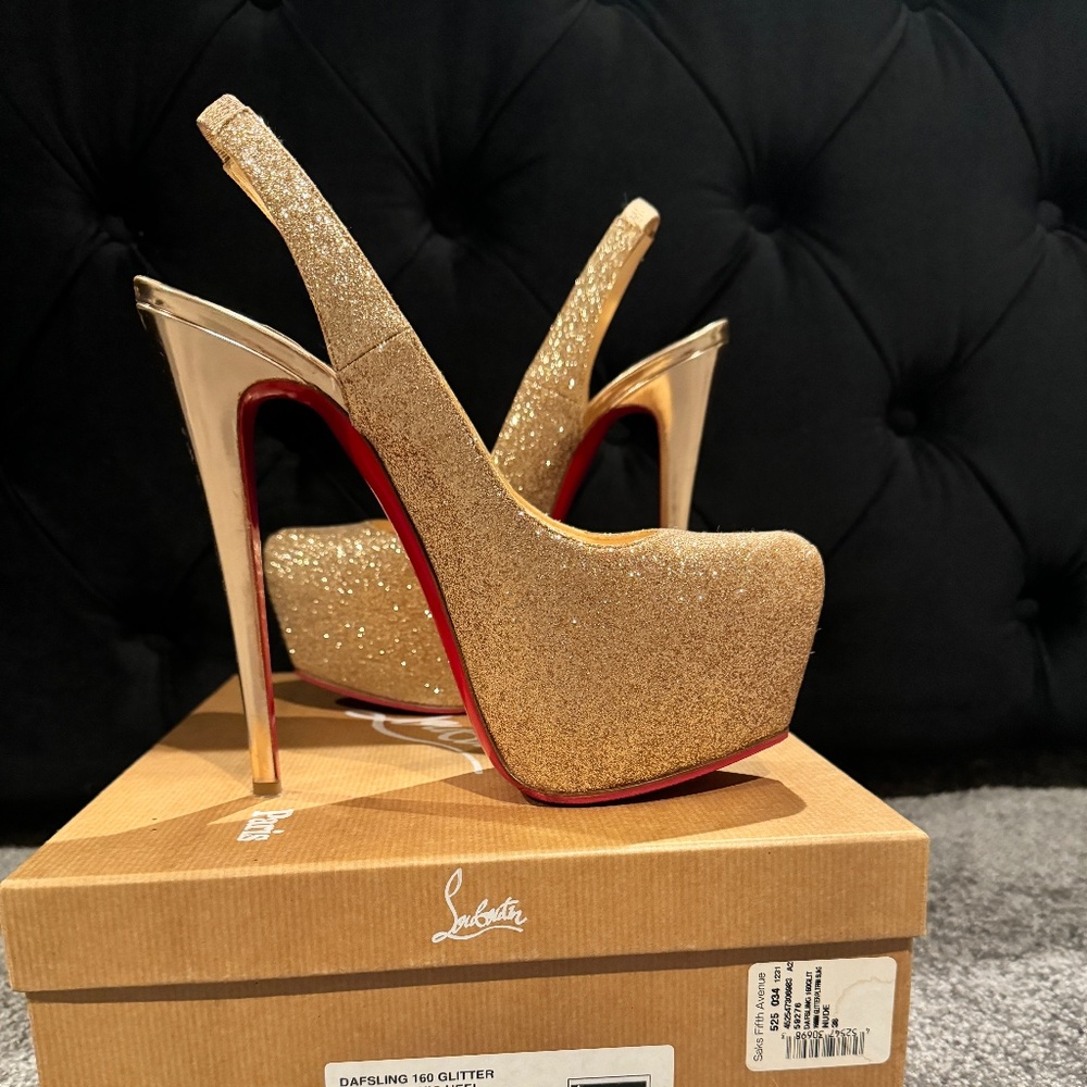 Louboutin gold glitter sling back